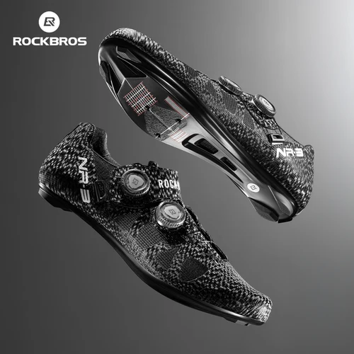 Imagen 1 del producto ROCKBROS Zapatos de ciclismo profesional con cierre de perilla autobloqueantes para bicicleta de carretera compatible con calas SPD calzado para ciclismo