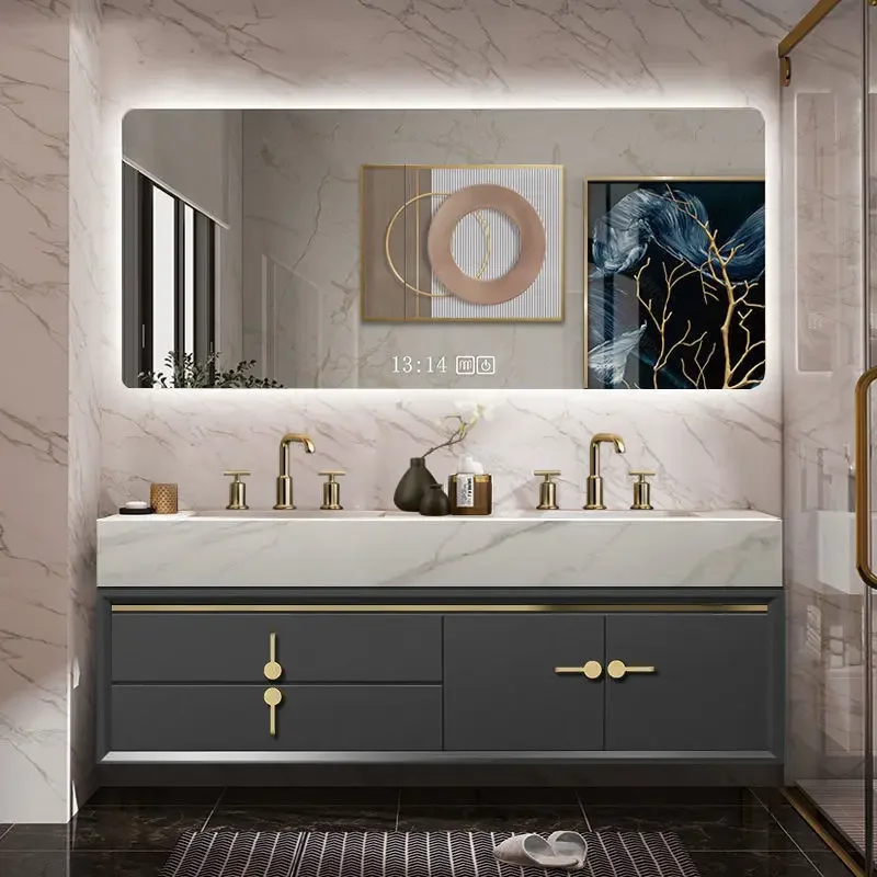 Furniture Bathroom Cabinet Oak Antique Modern Smart Light Mirror Luxury Slate Integrated Wash Basin Vanity Toilet High Grad