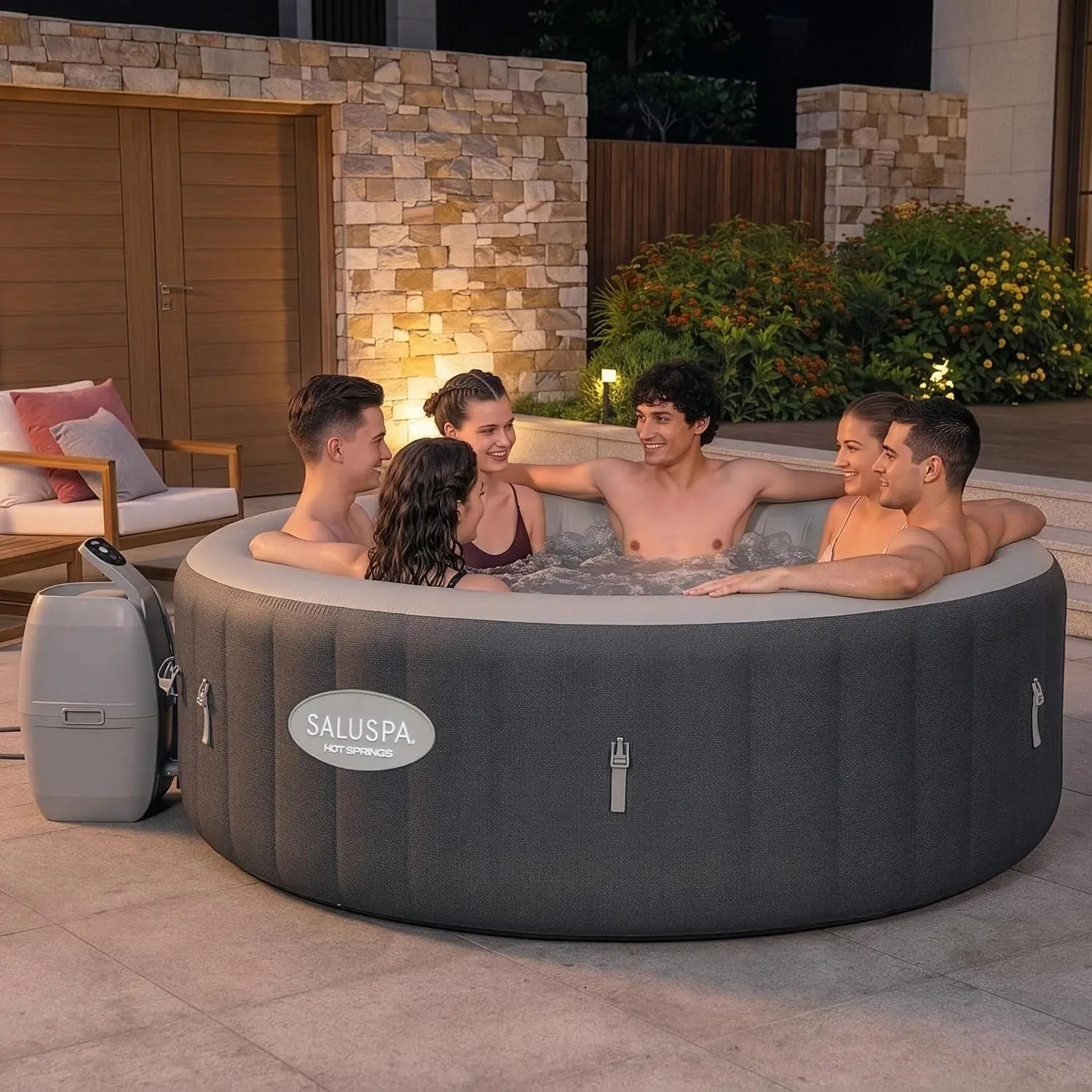 SaluSpa Hot Springs 4-6 Person Round Inflatable Hot Tub, Energy-Efficient, Customi