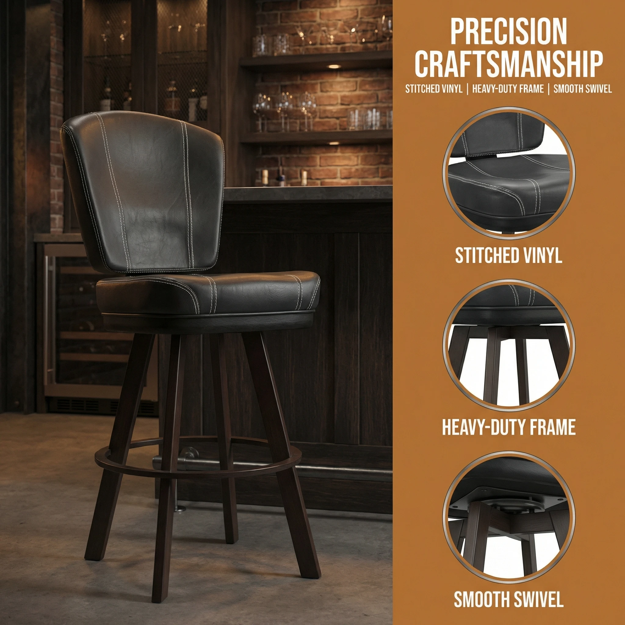Modern Heavy Duty Industrial Leather Bar Stools Commercial Pub Chairs Fully Welded Steel Frame Flex Back Support Hotel Chairs