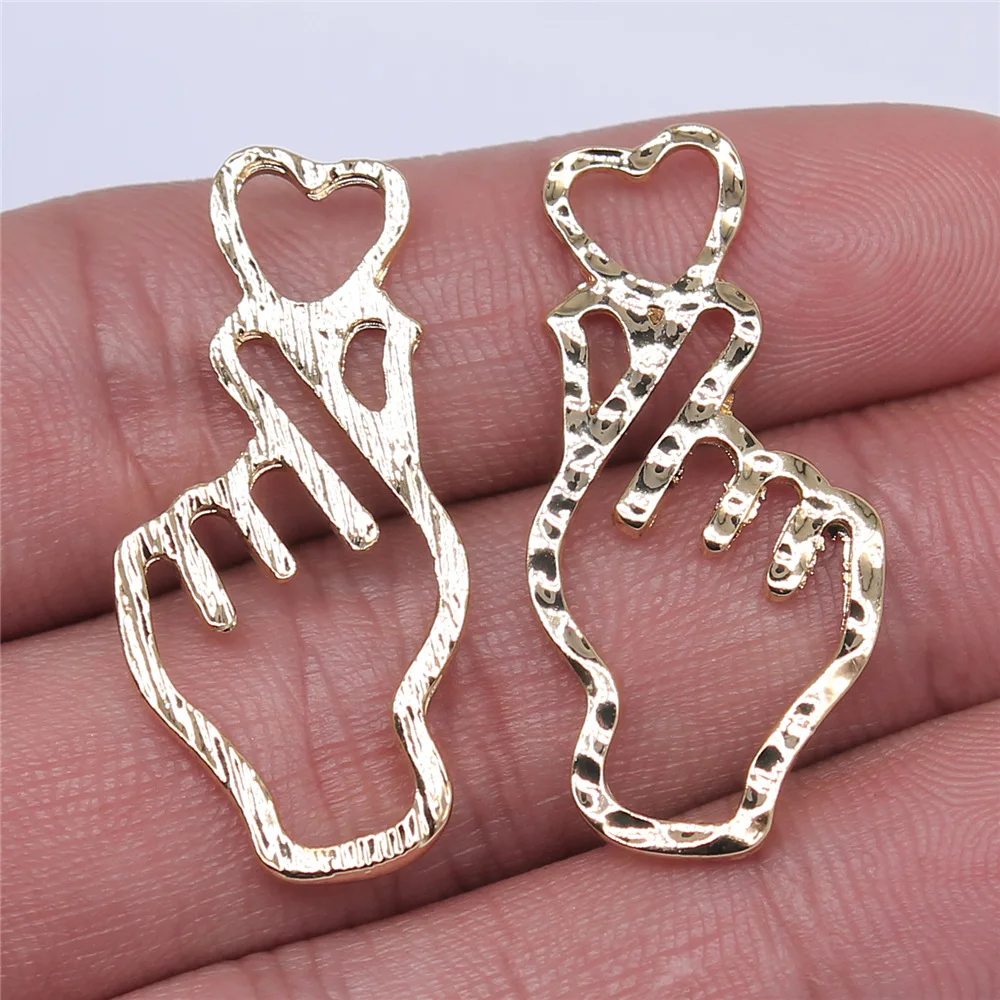 10pcs 17x34mm(0.67x1.34inch) Electrophoresis KC gold Love Heart Gesture Charms DIY Hand Crafts Jewelry Accessories