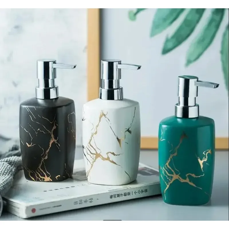 Frosted Gold Marble Ceramic Emulsion Bottle Soap Liquid Bottling Soap Dispenser Cleanser Shower Gel Bottle Home Hotel Bathroom