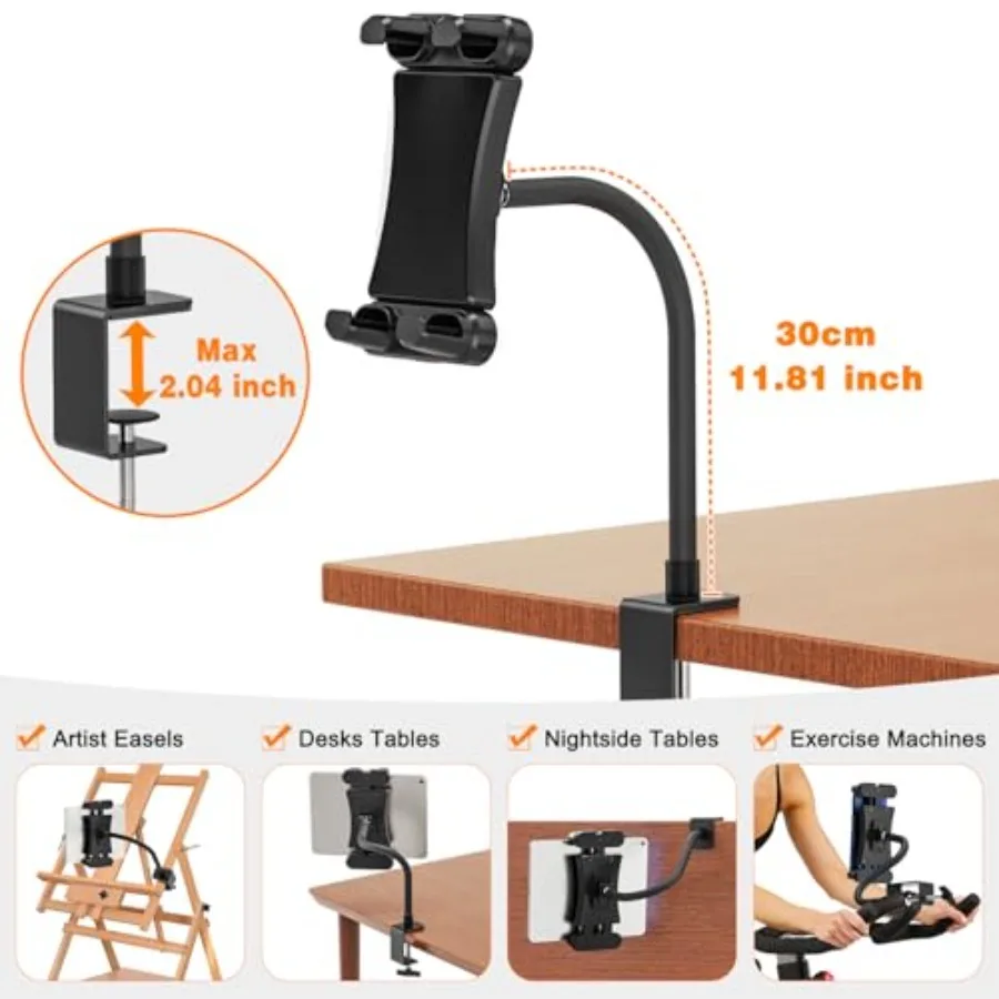 Soporte para tableta con cuello de cisne, soporte de escritorio para iPad, para cocina, trabajo, reuniones, vídeo, tableta, abrazadera, Compatible con iPad mini Air
