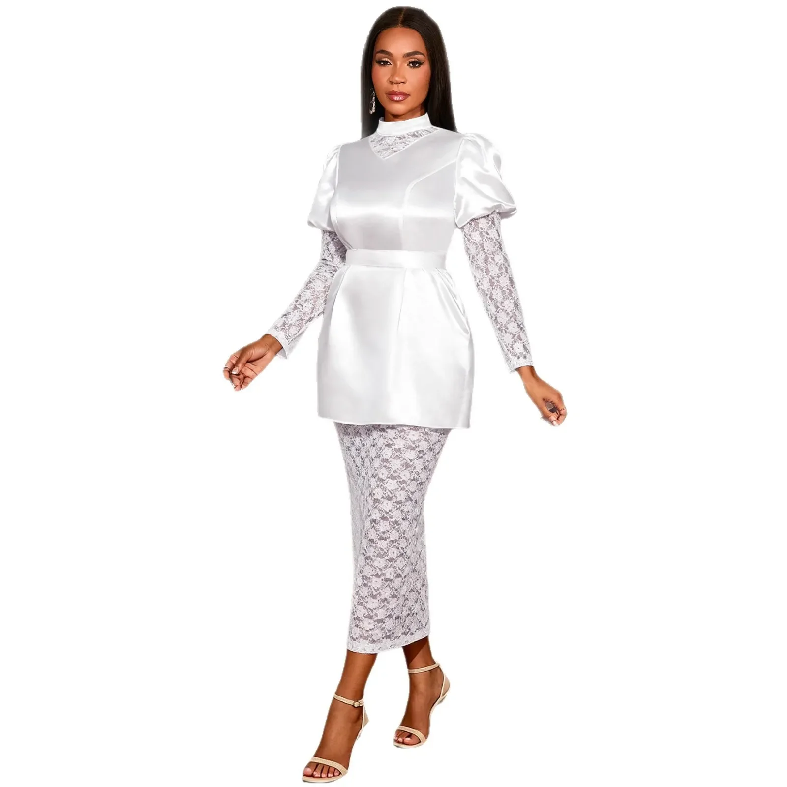 

S-4XL Африканские платья больших размеров для женщин, элегантные весенние 2026, африканские кружевные белые длинные облегающие вечерние платья с длинными рукавами