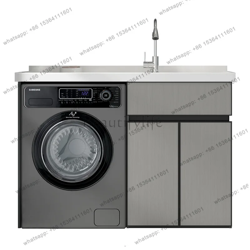 

Washing Machine Cabinet Modern Hand Wash Station Quartz Stone Washboard Balcony Cabinet Bathroom Furniture