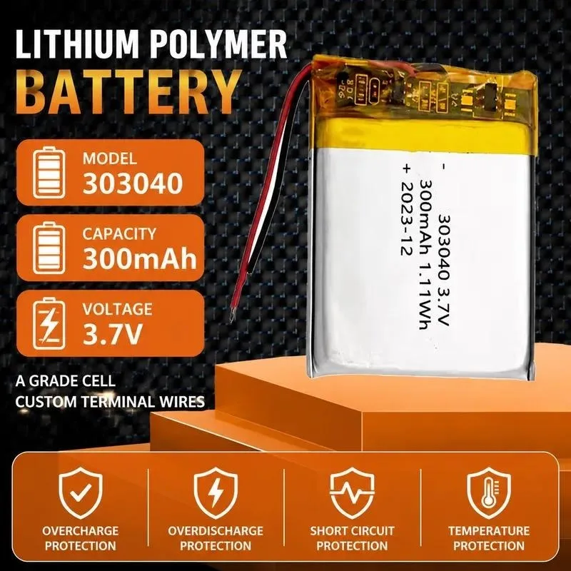 100pcs Polymer lithium battery 303040 300mAh card calculator bone conduction audio battery 3.7V rechargeable