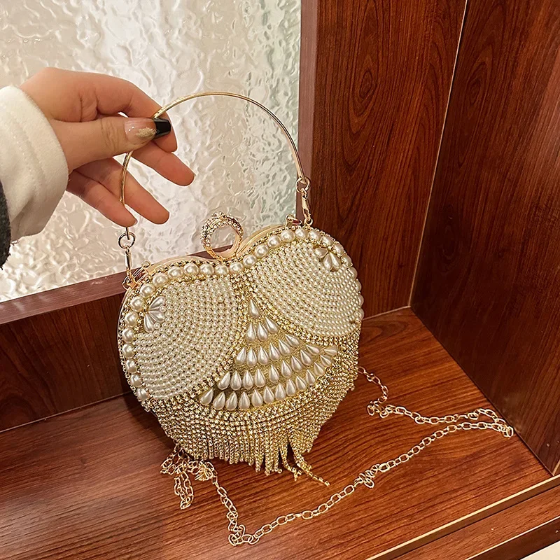 

Luxury Diamond Inlay Heart Shape Crystal Clutch Purse Stones Evening Wedding Party Shoulder Bag Silver Gold Evening Mini Handbag