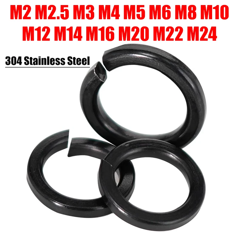 Black 304 Stainless Steel Spring Split Lock Washer Elastic Gasket M2 M2.5 M3 M4 M5 M6 M8 M10 M12 M16 M24 DIN127 GB93