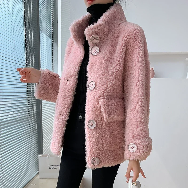 AYUNSUE Winter 100% Real Sheep Shearing Jacket Women\'s Fur Coat Famale Clothes Short Wool Coat Stand-up Collar Chaquetones Mujer