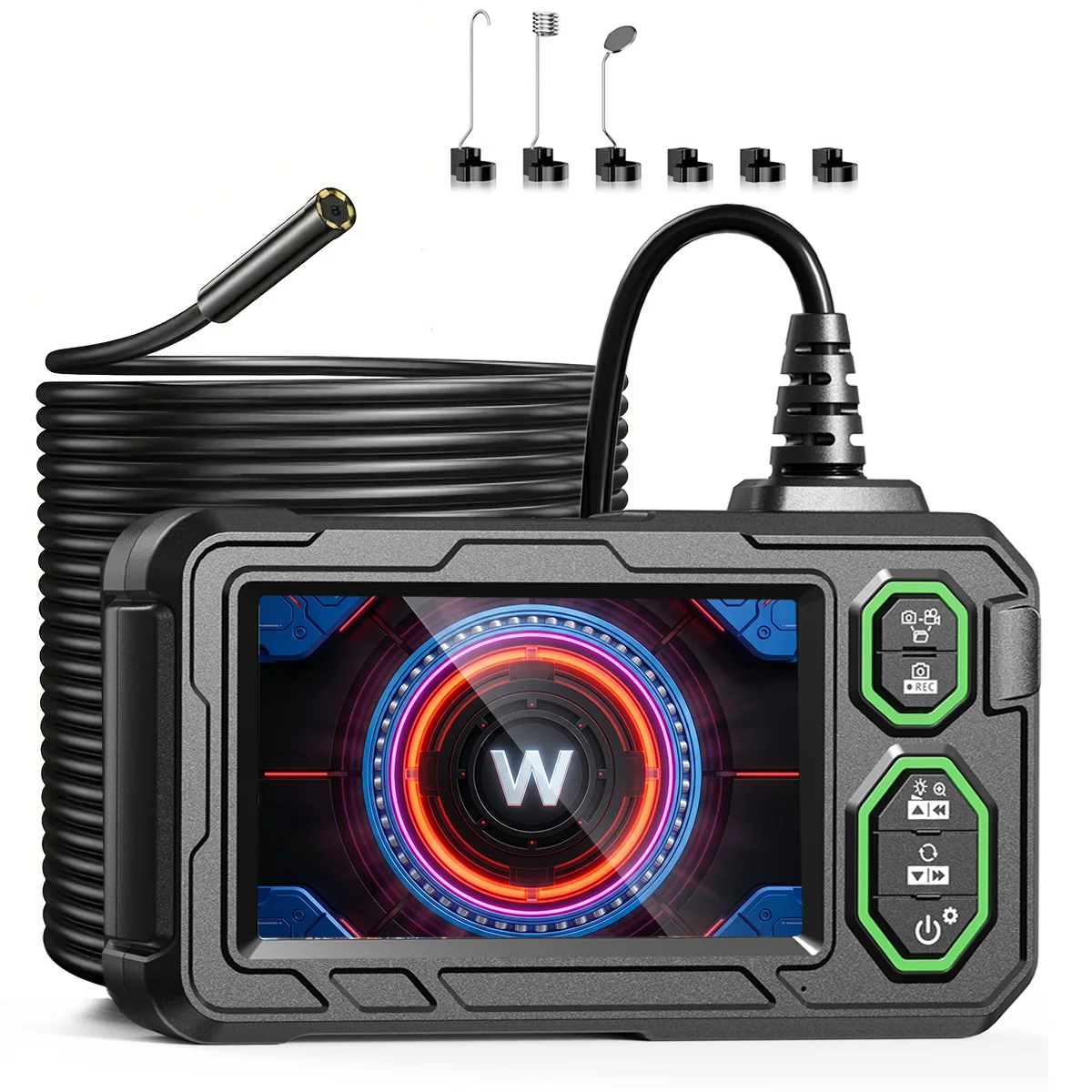 4.3-inch IPS HD 1080P endoscope camera with illumination, professional inspection camera, equipped with a 16.4-foot semi-rigid cable and an 8-LED lighting system, heavy-duty pipe endoscope for drainage, pipe inspection, automotive repair and plu
