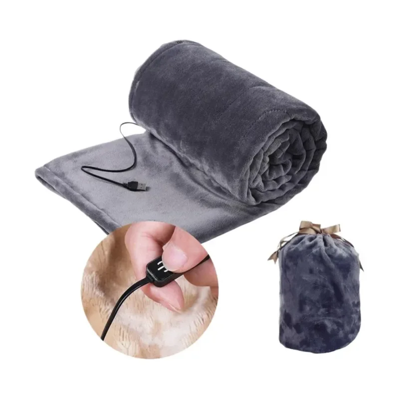New 140x80cm USB Heating Blanket Travel For Sofa Bed 5 Levels Portable Electric Blanket Winter Warm Soft Plush Car Shawl Camping