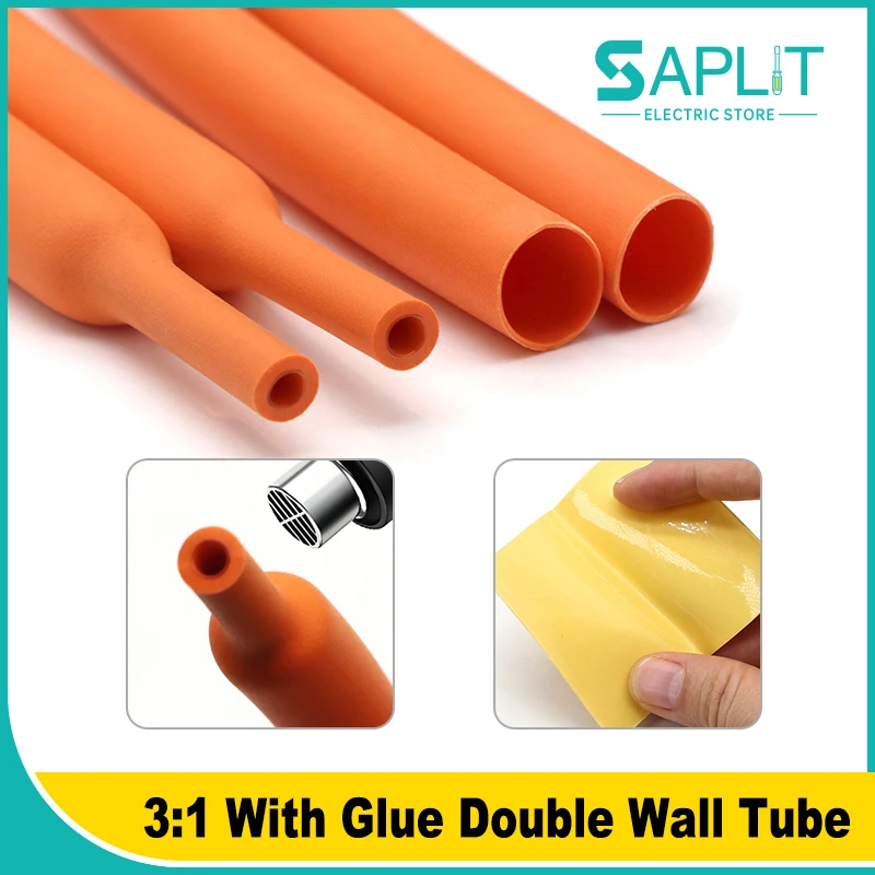 3:1 With Glue Double Wall Tubing Orange Yellow Heat Shrink Tube Polyolefin Insulated Adhensive Lined Wire Cable Protector Sleeve