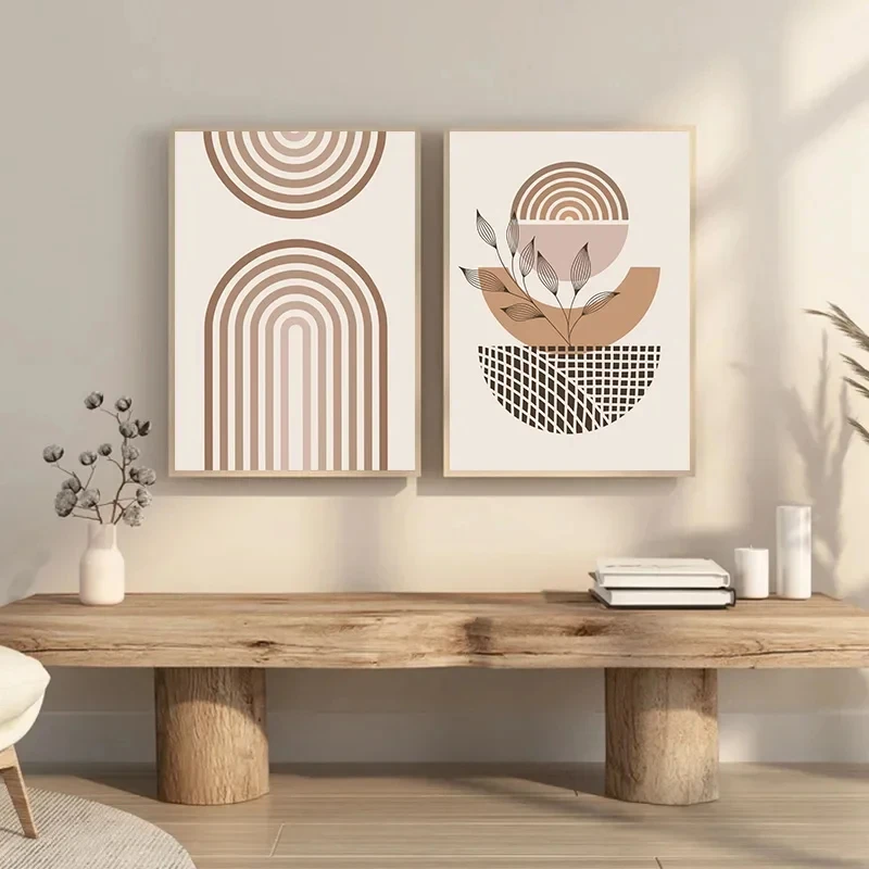 Creative Bohemian Light-colored Block Canvas Prints Nordic Minimalist Line Wall Art Poster for Living Room Bedroom & Home Decor