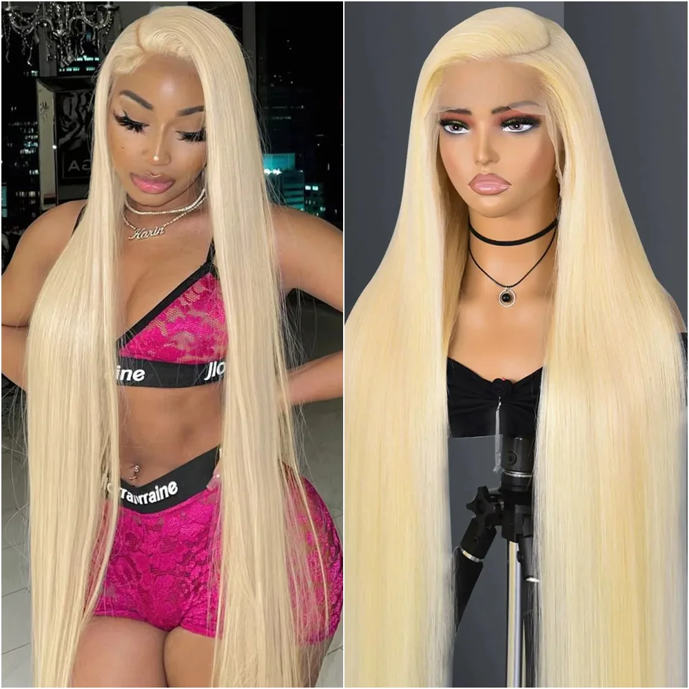 

40 Inch 13x4 Lace Frontal Human Hair Wig Straight 613 Blonde 13x6 HD Transparent Lace Front Brazilian Preplucked Wigs For Women