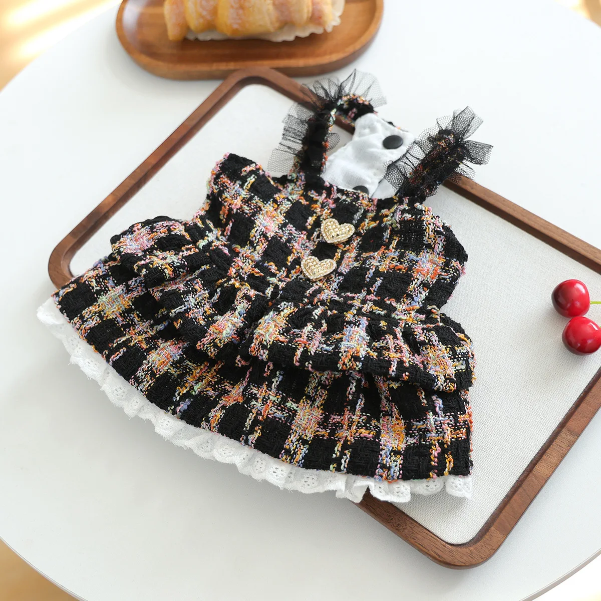 Luxuriöses Rosen-Hundekleid für den Winter, dickes Prinzessinnenkleid mit Schleife, Hochzeitskleid für kleine Haustiere, Katzenkostüm, Rock für Terrier, Yorkies, Mops – Detail 9