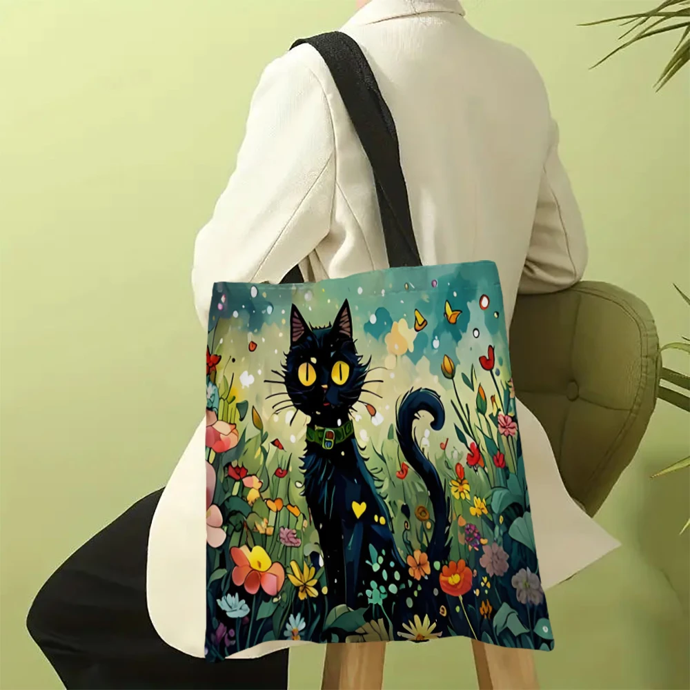 1 Stück süße Cartoon-Katze-Umhängetaschen, lustiges Tier, die Sternennacht, Umhängetaschen, lässige modische Tasche, multifunktionale Handtasche – Detail 9