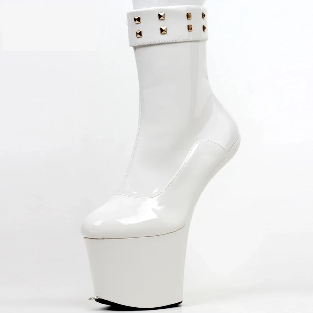 20cm Strange Hoof Heelless Ankle Ponyplay Boots Women Platform Short Botas,Loackable Chain Cross-dressing Shoes,Custom Colors