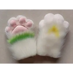 Fursuit Padrão De Garra De Gato, Personalização De Pelúcia, Luvas, Cosplay, Fofo, Rosa, Branco, Kig, Fantasia