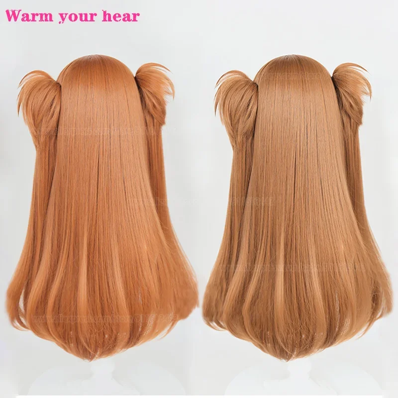 High Quality 68cm Long Asuka Langley Soryu Cosplay Anime EVA Long Two Color Styling Heat Resistant Hair Party Wig   a wig cap