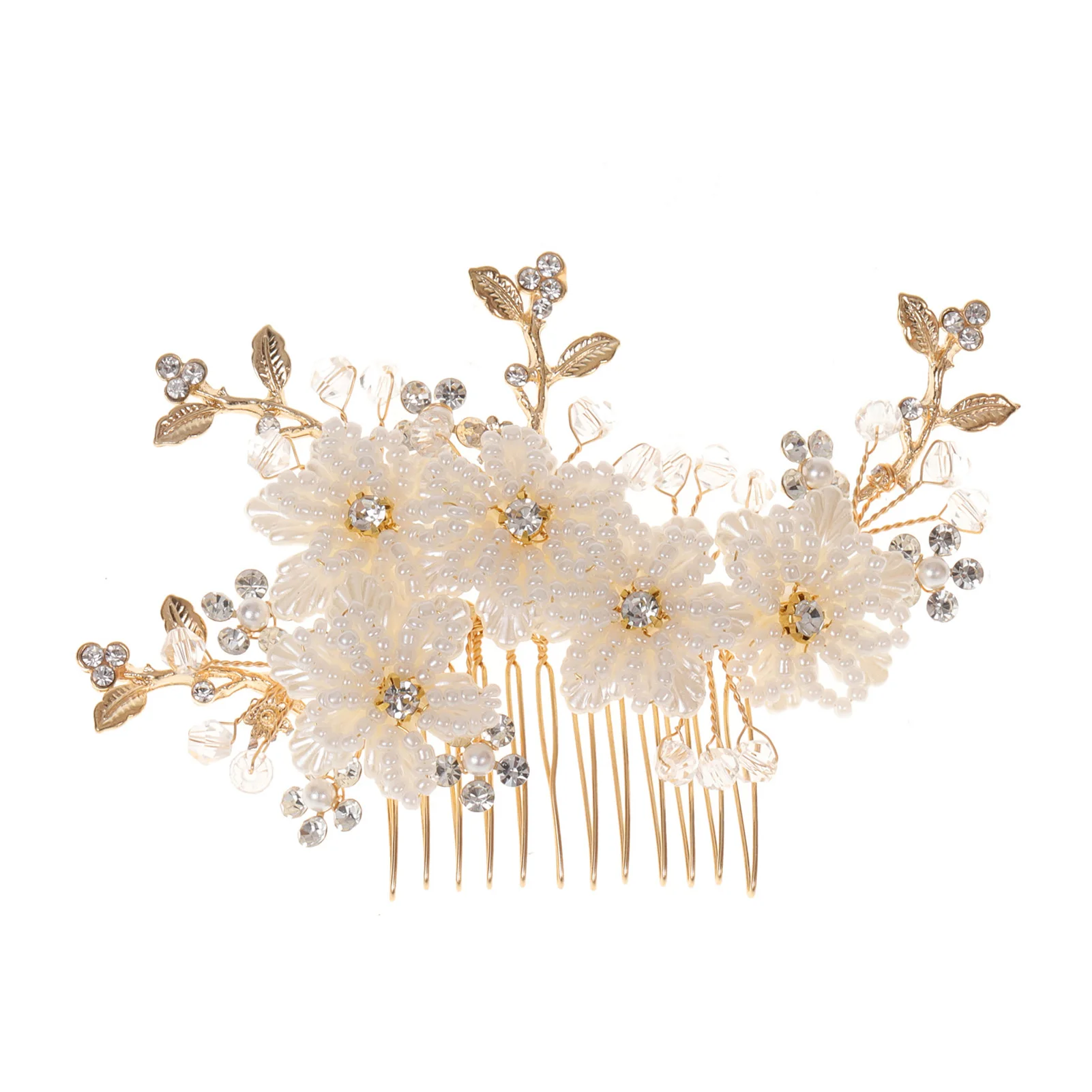 12-teeth Hair Combs Clips Headpiece White Flower Hair Accessories with Beads for Bridesmaid Hair Decorative Ornaments