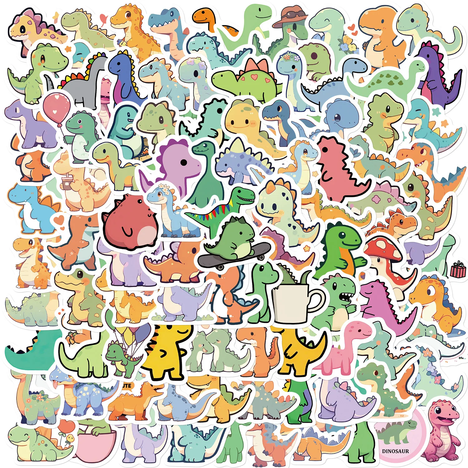 100 kleine Cartoon-Kurzbein-Dinosaurier-Graffiti-Aufkleber für Gitarre, Notebook, Koffer, wasserfeste Aufkleber