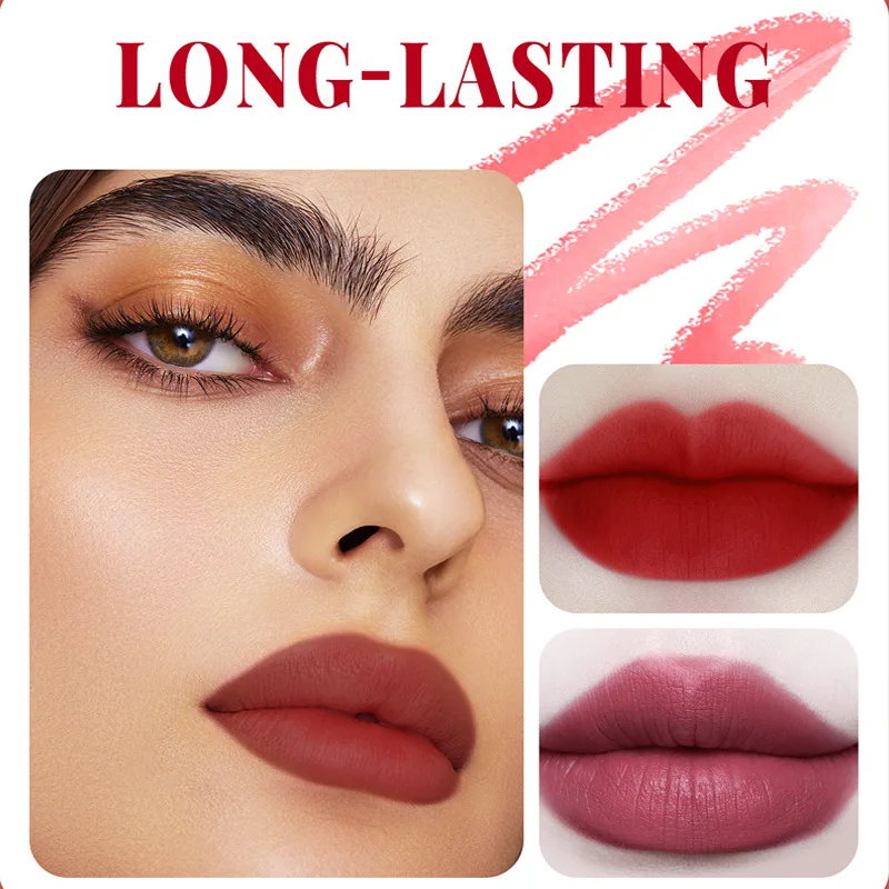Langanhaltender flüssiger Lippenstift, quadratisches Design, mattes Samt-Finish, hochpigmentiertes, einstochiges, transferfestes Make-up
