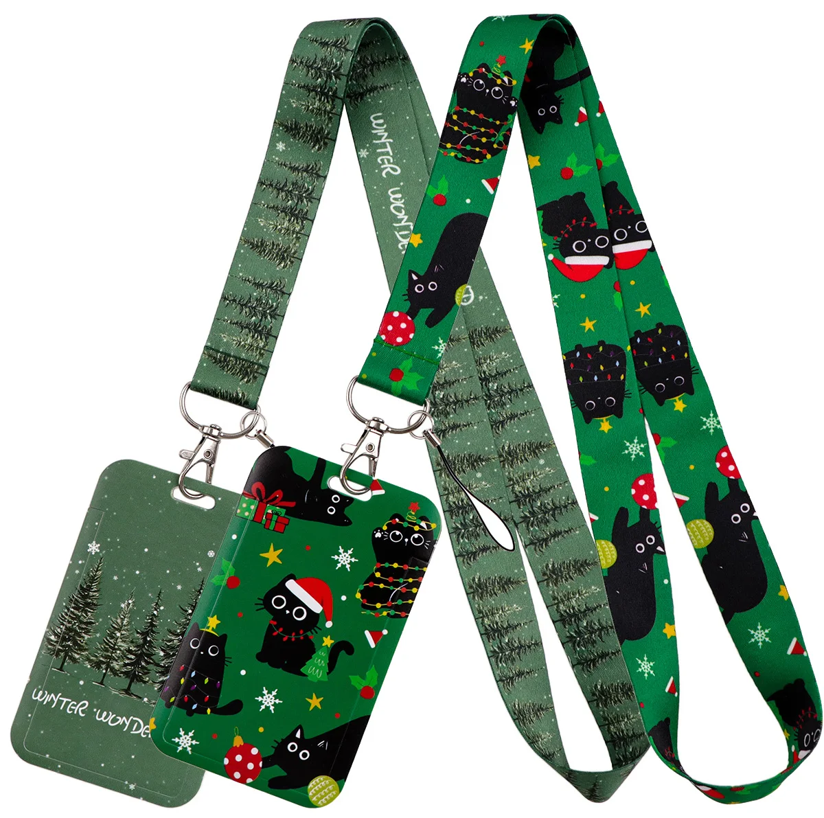 

Cartoon Cat Credential Holder Tree Lanyards for Key Neck Strap For Card Badge Gym Keychain Keyring Accessories Christmas Gift