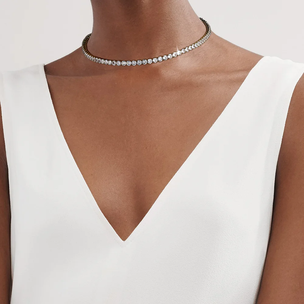 Tenis Choker Naszyjniki Kobiety HipHop Iced Out AAA + Cyrkonia Złoty Łańcuch Kobieca Biżuteria na Szyję Kryształ OHN099 — zdjęcie 3