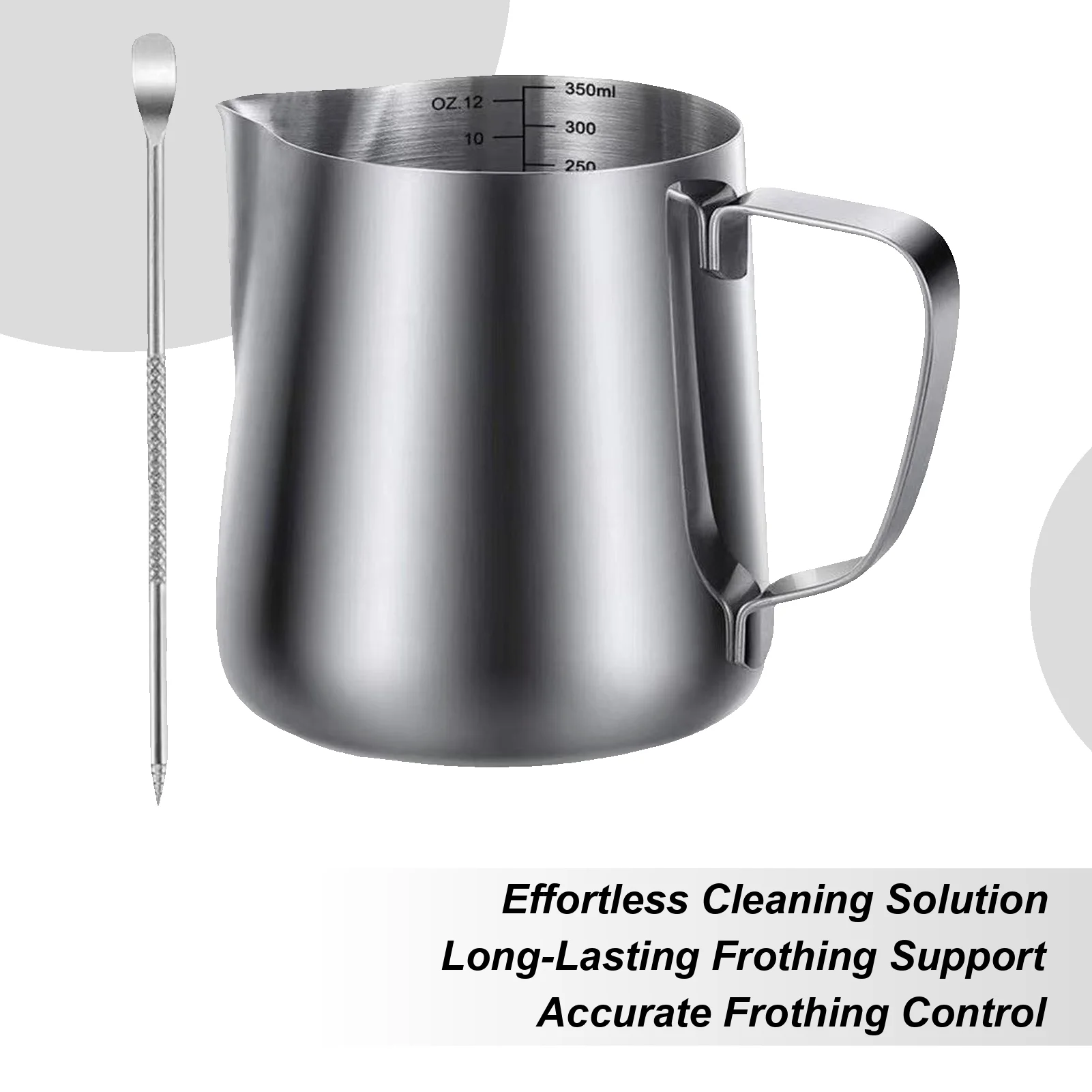 إبريق كريمر من الفولاذ المقاوم للصدأ أباريق تبخير الحليب مع قلم تزيين 350 مللي آمن للاستخدام في غسالة الأطباق ملحقات قهوة فنية لاتيه