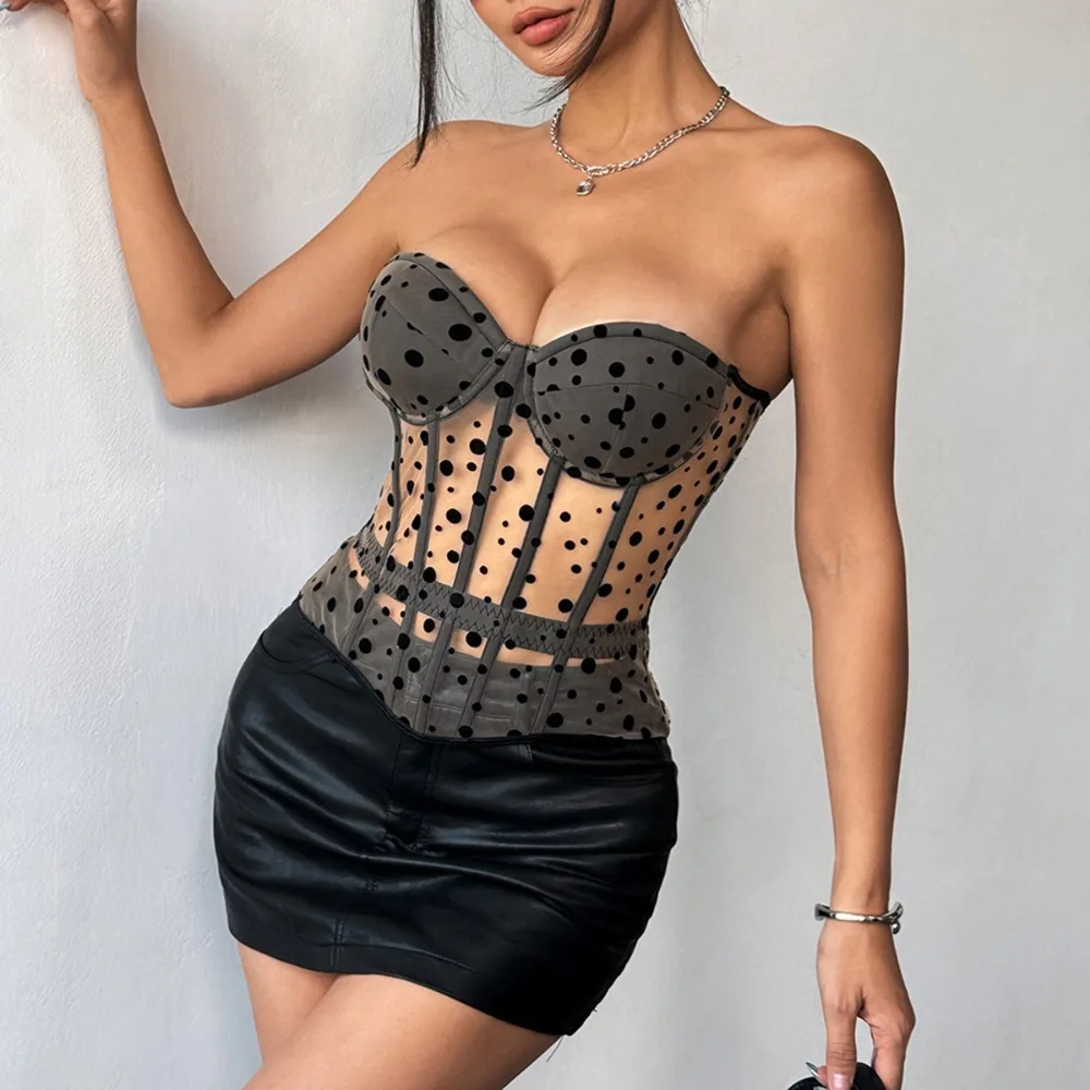 

Sexy Women Sheer Bustier Lace Up Corset Top Corset Boned Waist Trainer Lingerie Overbust Corsets Body Shaper Corsets for Women