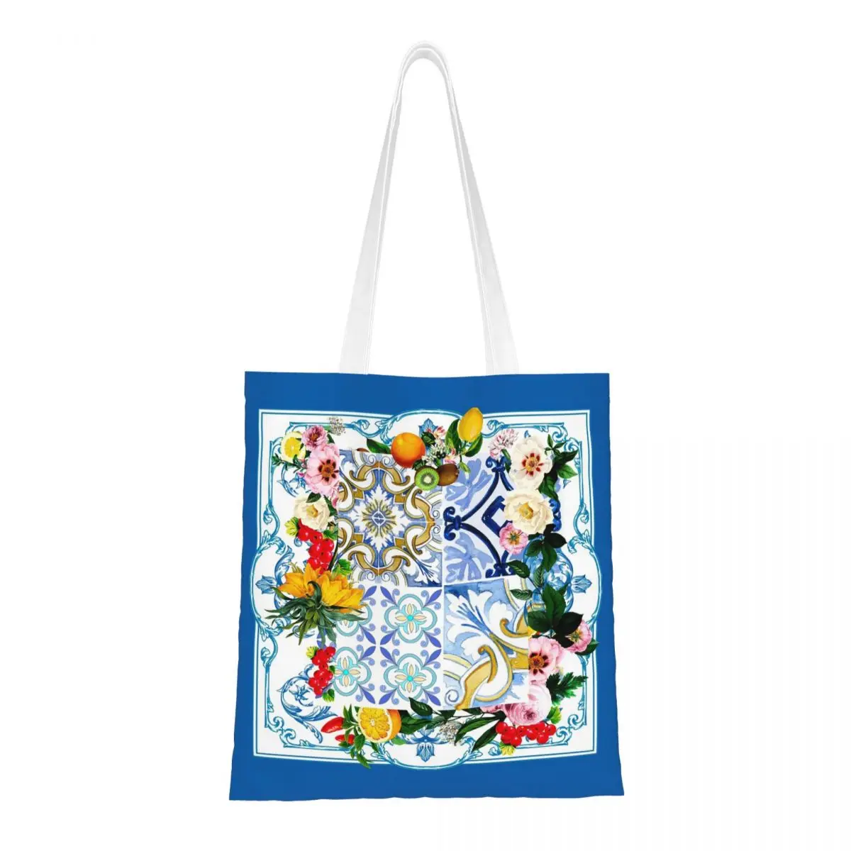 Azulejos sicilianos, mediterrâneo, mosaico, limões sacos de compras meninas lona a sacola reutilizável senhoras ombro tote bolsa de viagem