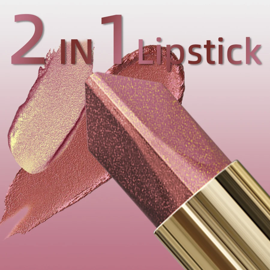 Two Tone Colors Lip Liner Pen with Glitter Matte Velvet Finish Smooth Metallic Lipstick Pearlecescent Lip Tint Makeup Gifts