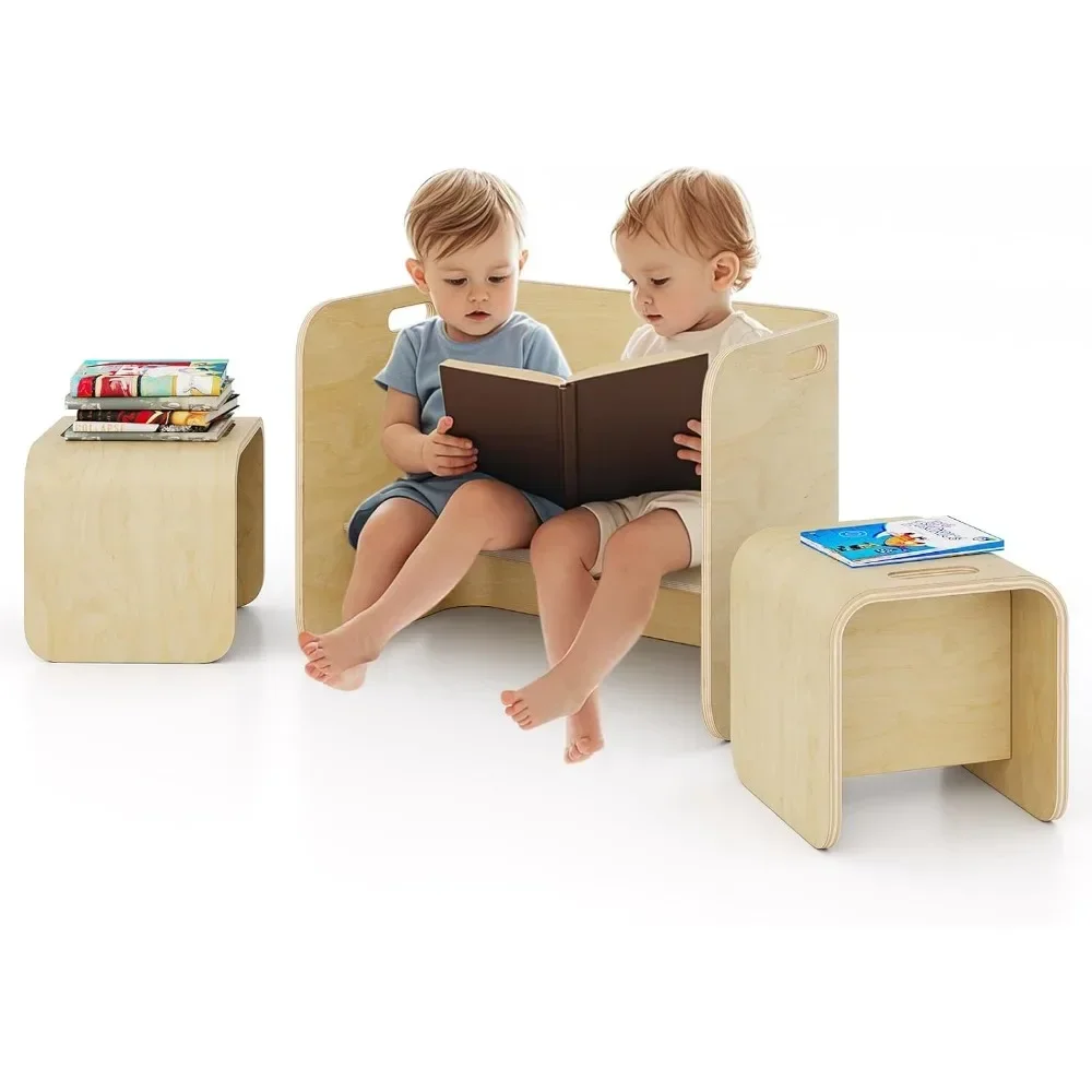 

Kids Table and Chair Set, 4 in 1 Wood Activity Table, Bench, Storage Shelves, Desk for Children Reading, Arts, Crafts