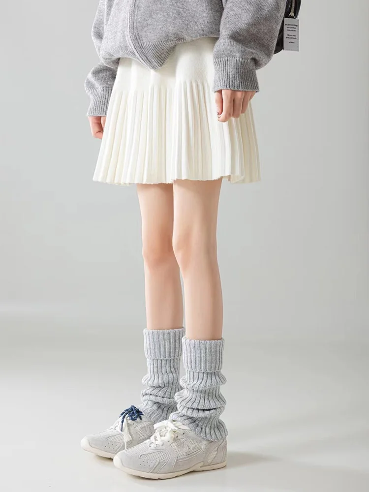 Winter Foot Warmers Knit Leg Warmers Rib-Knit Knee-High Leg Warmer Socks Women's Solid Fashion Versatile Wear Simple Pile Socks