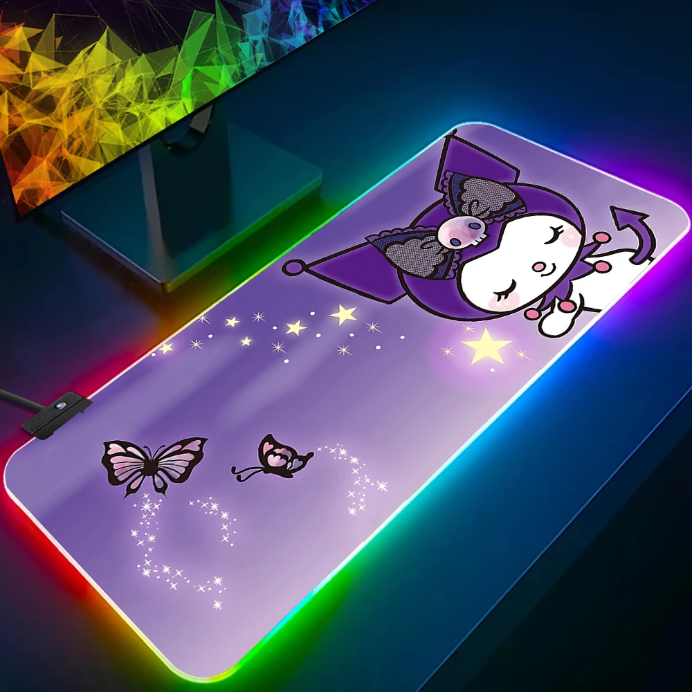 

Cute Pink My Melody Kuromi RGB Pc Gamer Keyboard Mouse Pad Mousepad LED Glowing Mouse Mats Rubber Gaming Computer Mausepad