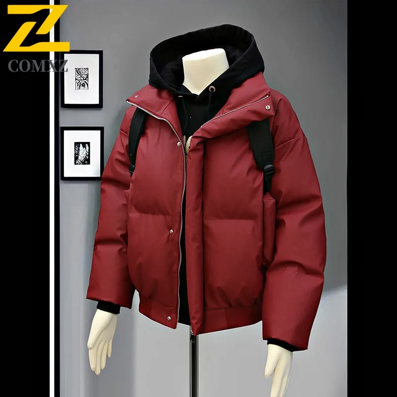 

COMXZ 2025 Mens Winter Notch Collar Thick Puffer cotton-padded Jacket waterproof windproof Warm Tactics lightweight windbreaker