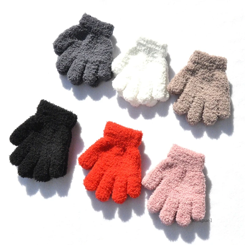 Warmom Coral Fleece Thicken Kids Gloves Winter Keep Warm Children Baby Plush Furry Full Finger Mittens Soft Gloves For 0-4 Years