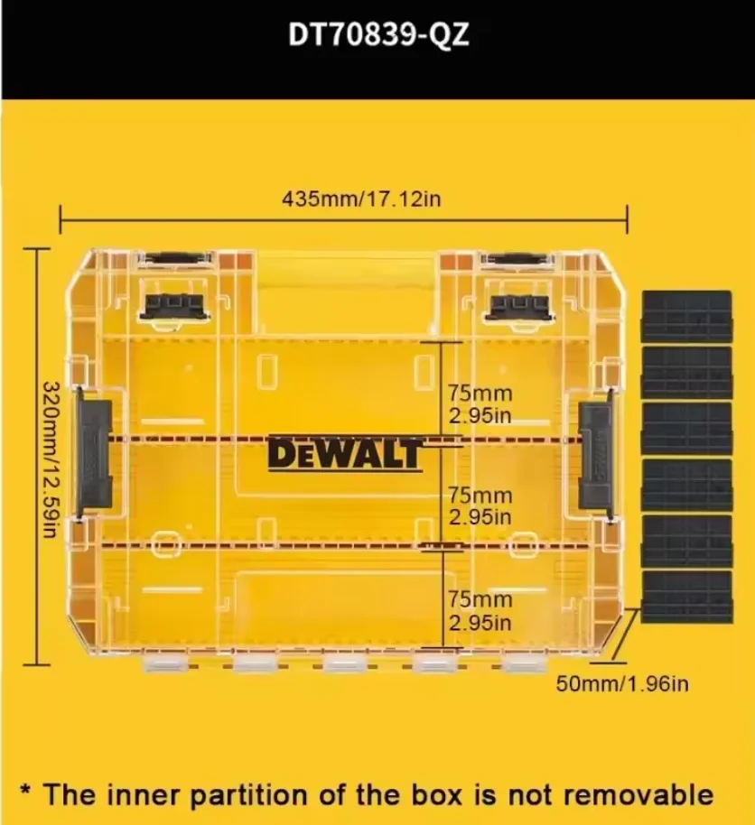 

Коробка для сборочных деталей DeWalt, прозрачный ящик для инструментов и аксессуаров, органайзер для отверточных насадок с отделениями.
