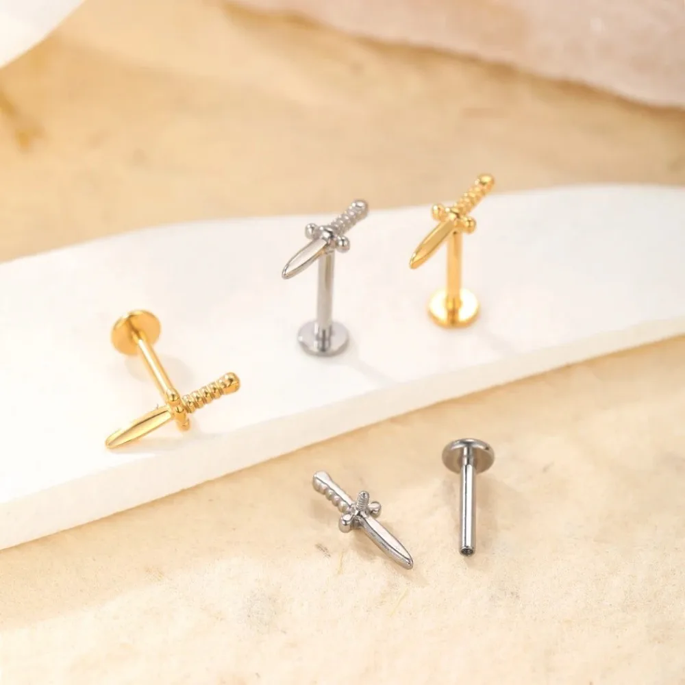 1Pc G23 Titanium Sword-shape Tragus Lip Ring Stud Helix Ear Cartilage Earring Piercing Internal Thread Women Body Jewelry 16G