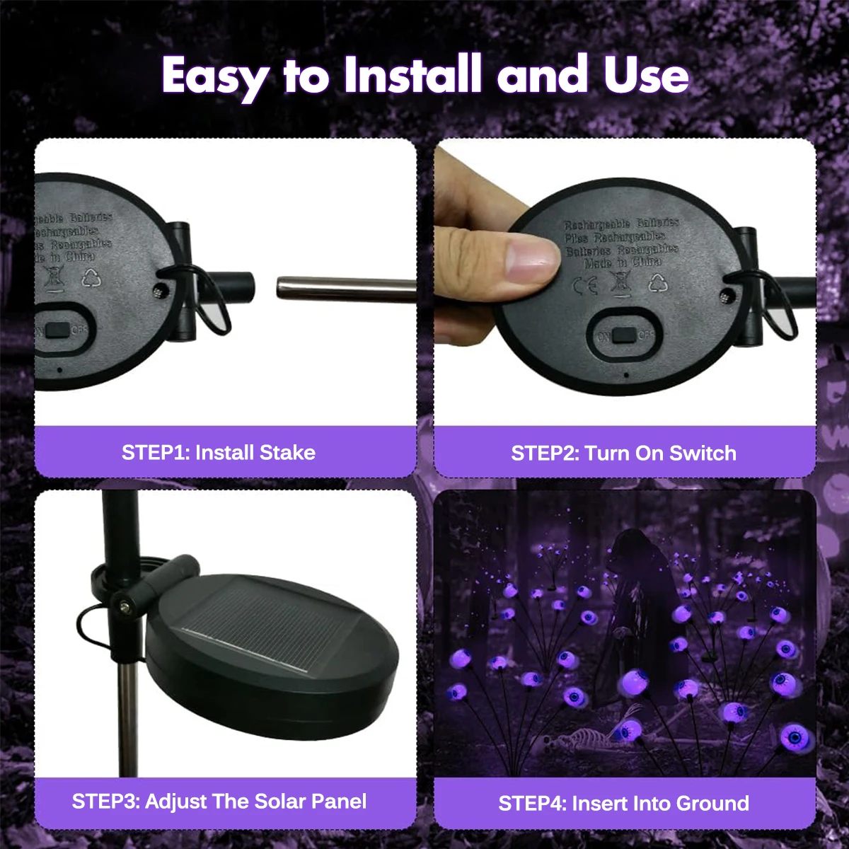 Luces solares impermeables para decoración de Halloween, estaca con forma de globo ocular