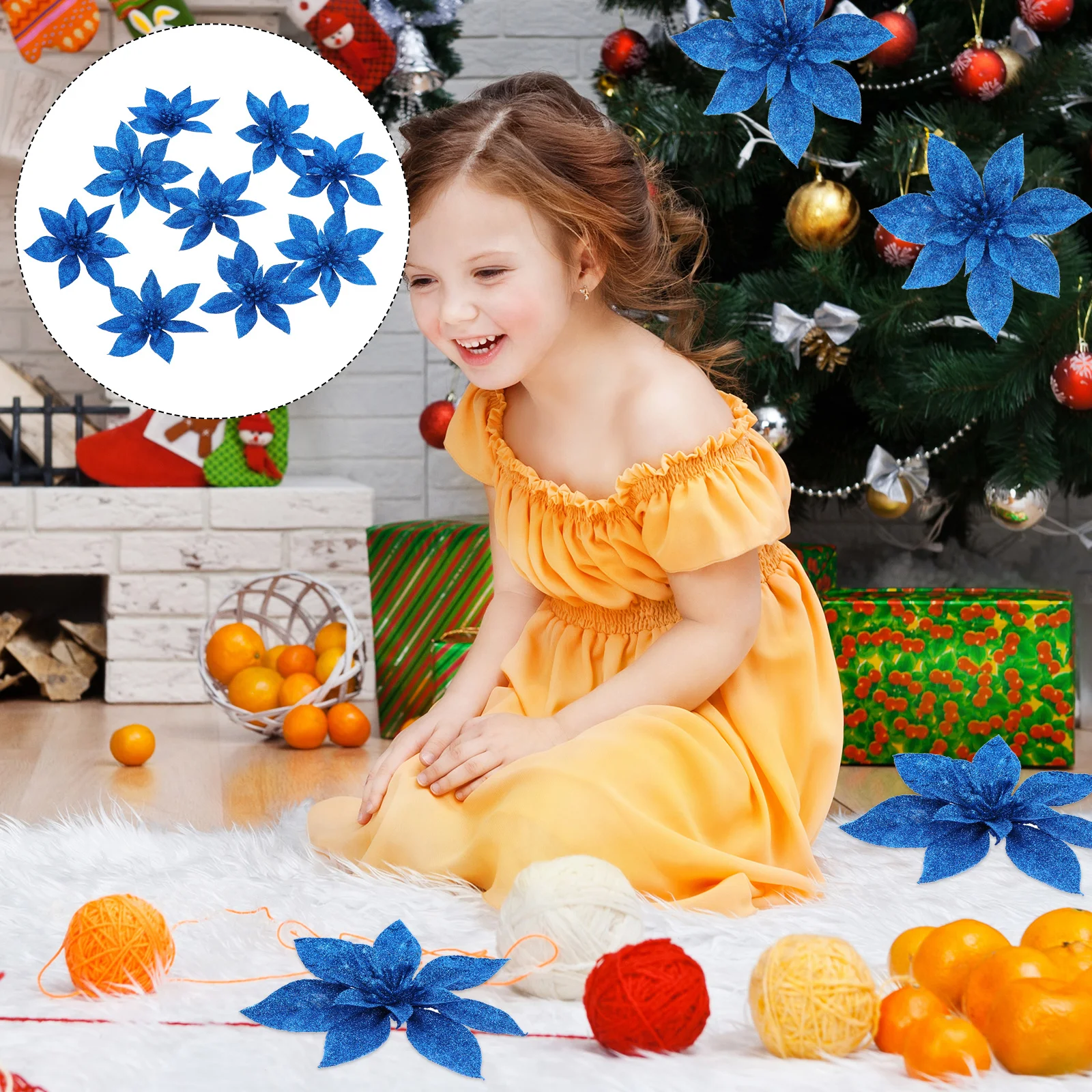 

9Pcs Christmas Flower Decorations Artificial Simulation Premium Xmas Tree Ornaments Party Accessory Home Decor