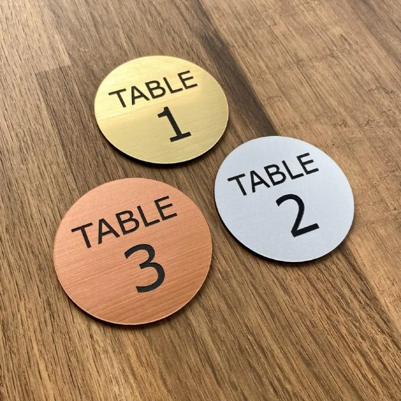 Table Numbers With QR Codes Restaurant Table Signs Self Adhesive or Screw Holes Custom Metallic Brass Number Plates