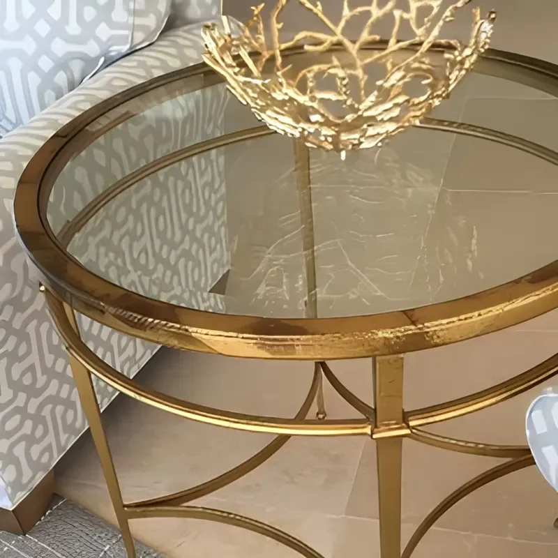 Modern 201 Stainless Steel Side Table with Tempered Glass Top Small Round End Table for Living Room Bedroom Sofa Corner Decor