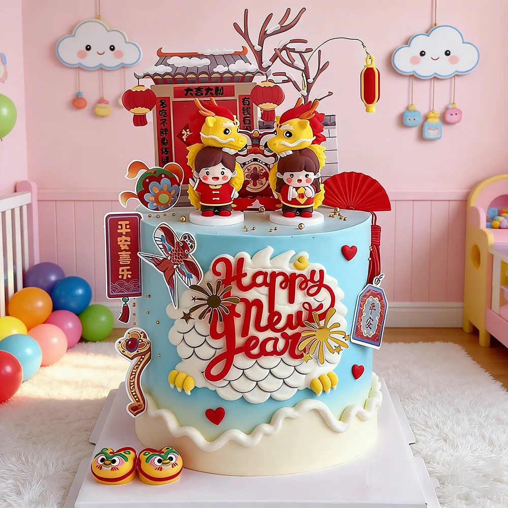 Decoración para Pastel de Año Nuevo Chino con Dragón, para Fiesta de Primer Cumpleaños, Luna Llena, 100 Días, para Niños