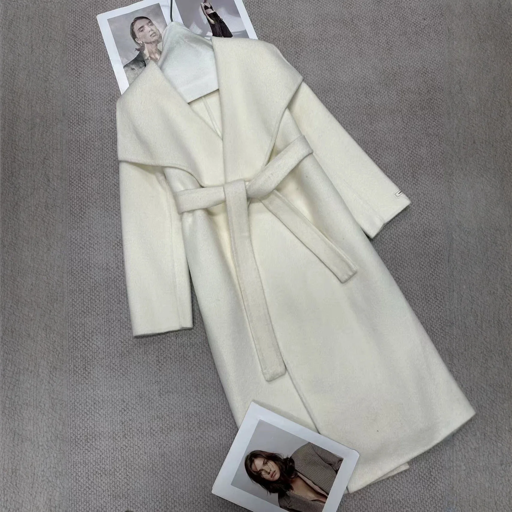 Women Elegant Woolen Coats 100% Wool Drouble Face Woolen Coat With Belt Women Long Cashmere Coat Veste Femme Tops New