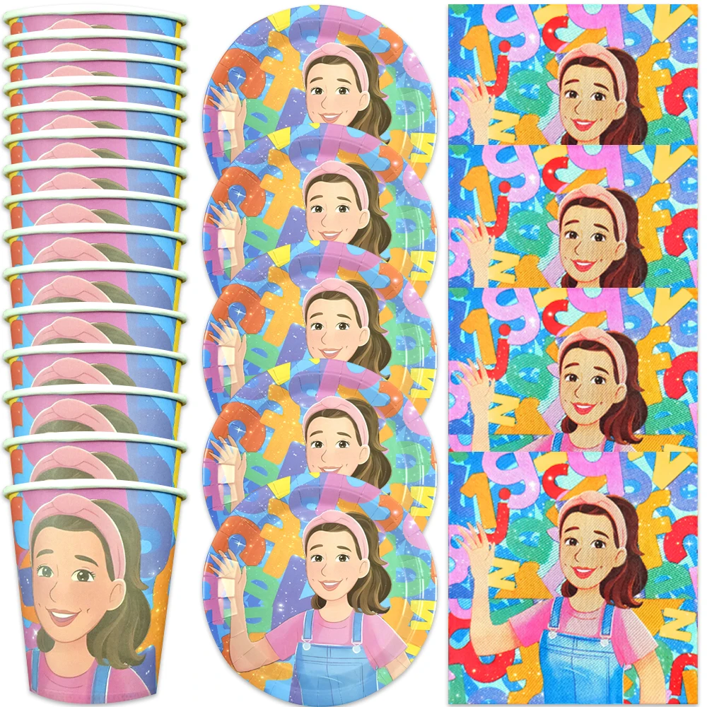 60 قطعة/الوحدة المعلم راشيل موضوع الفتيات المفضلة الكؤوس أطباق حفلة عيد ميلاد سعيد الطفل دش لوحات تزيين المناديل مجموعة أدوات المائدة