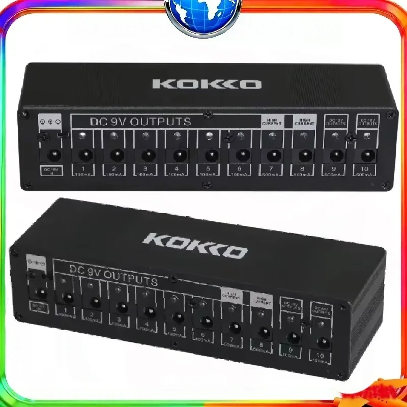 

KOKKO Guitar Effect Power Supply Station Distributor 10 Isolated DC Outputs 9V/12V/18V with Short Circuit Guitar Accessory Parts