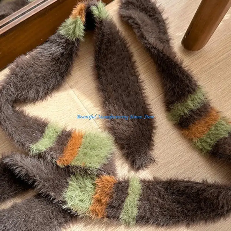 

E56A Adult Knit Stripe Pattern Hat Outdoor Windproof Handmade Crochet Hat for Girls