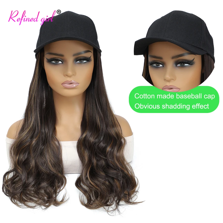 Long Wave Wig Baseball Cap with Synthetic Wave Hair Extensions Wig Hat for Women Mix Brown Black Red Color Adjustable Hat Wig