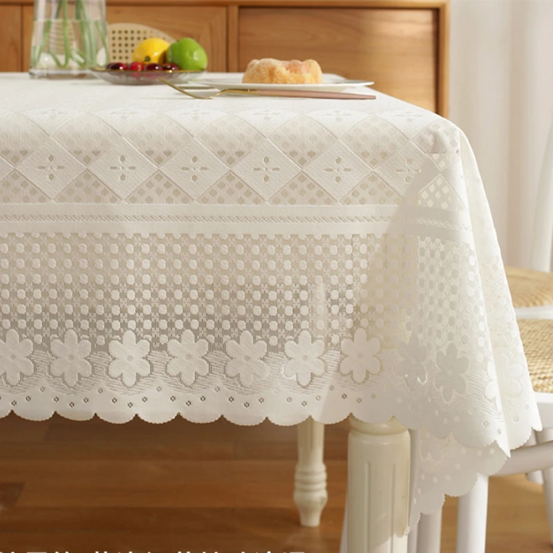 

Solid Color Tablecloth White Luxury Lace Fabric Dining Table Cover Home Decoration Round Rectangular Simple Coffee Table Cloth